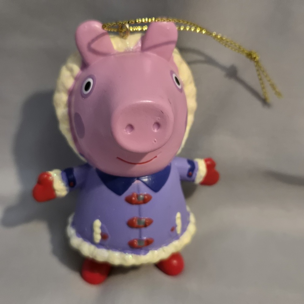 VINTAGE Peppa Pig Christmas Ornament ABD Ent One UK Purple Winter Coat RARE 2003